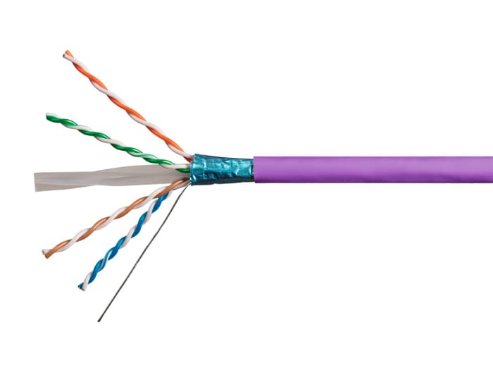 Cable Ethernet Cat5e F/UTP RS PRO de color Morado, long. 305m, funda de PVC, Libre de halógenos y bajo nivel de humo