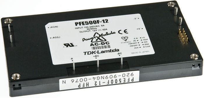 TDK-Lambda Embedded Switch Mode Power Supply (SMPS), PFE500F-28, 28V dc, 18A, 504W, 1 Output, 85 → 265V ac Input