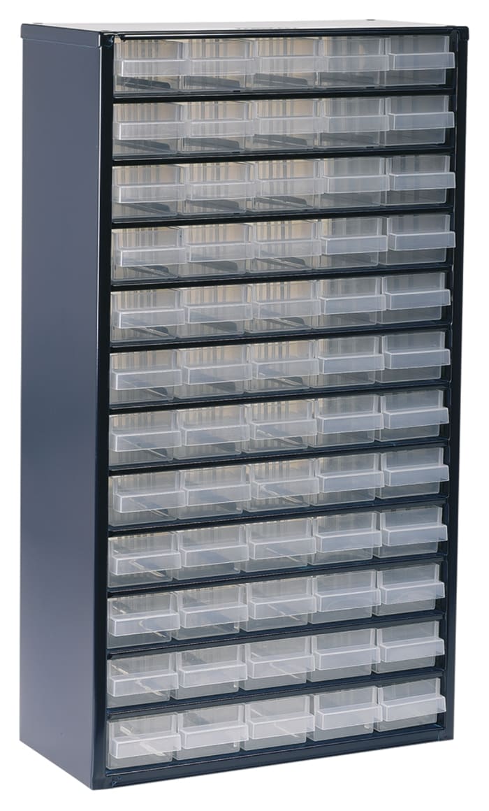 Módulo de cajones Raaco Azul de Acero, con 60 cajones transparentes, 552mm x 306mm x 150mm