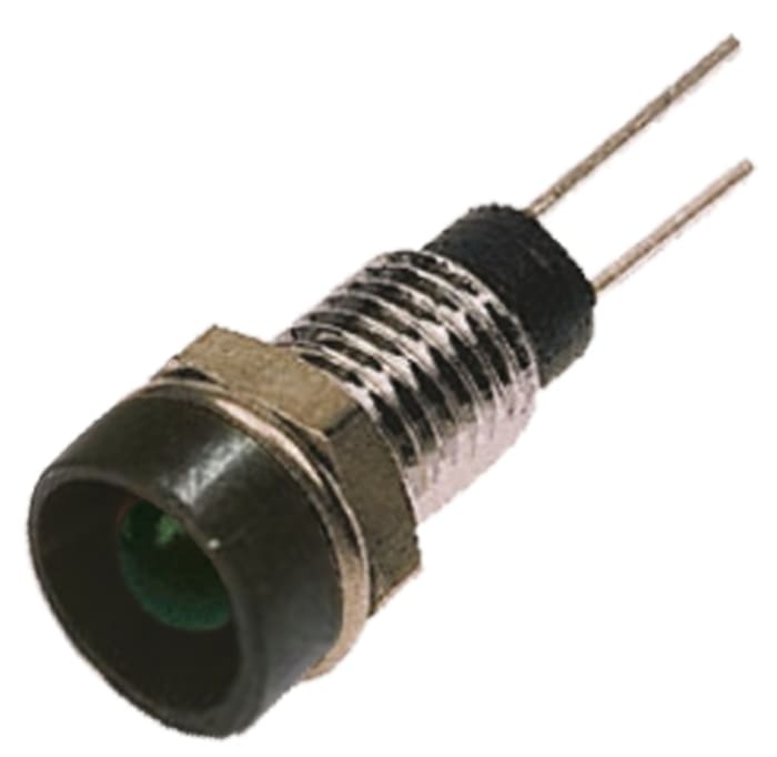 Bulgin Green Panel Mount Indicator, 2.1V, 6.1mm Mounting Hole Size, Lead Wires Termination