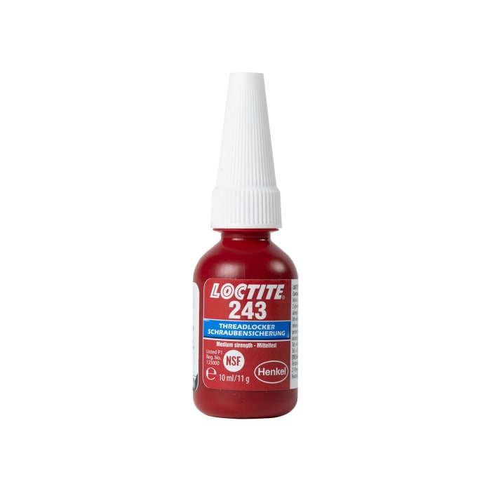 Fijador de roscas Loctite 243 de color Azul, Botella de 10 ml, cura 2 h