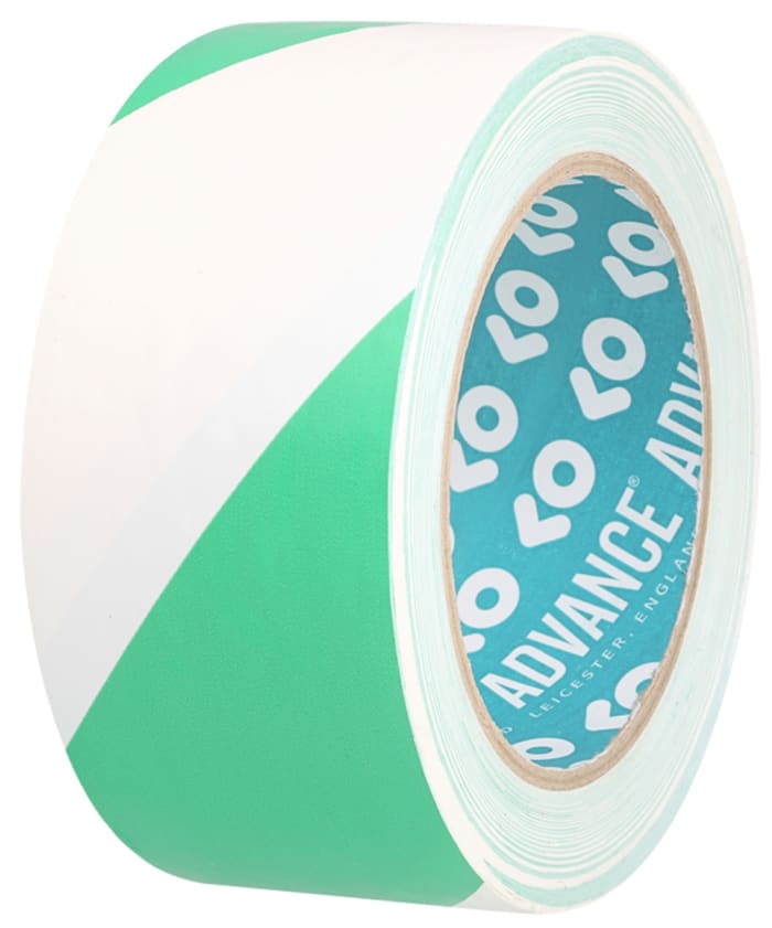 Advance Tapes AT8 Green/White PVC 33m Hazard Tape, 0.14mm Thickness