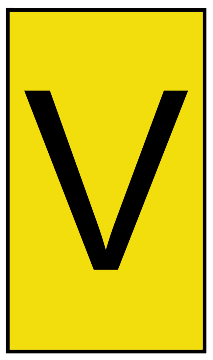HellermannTyton Ovalgrip Slide On Cable Markers, Black on Yellow, Pre-printed ""V"", 2.5 → 6mm Cable, 531-00423