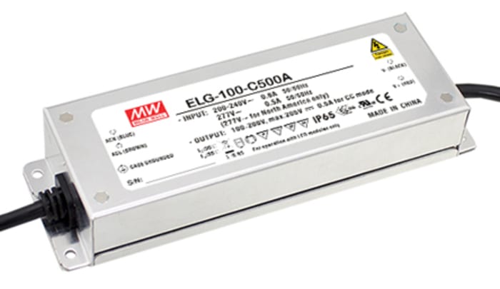 ELG-100-36A Mean Well, Mean Well LED Driver, 36V Output, 100W Output, 3A  Output, Constant Current / Constant Voltage Dimmable, 103-4331