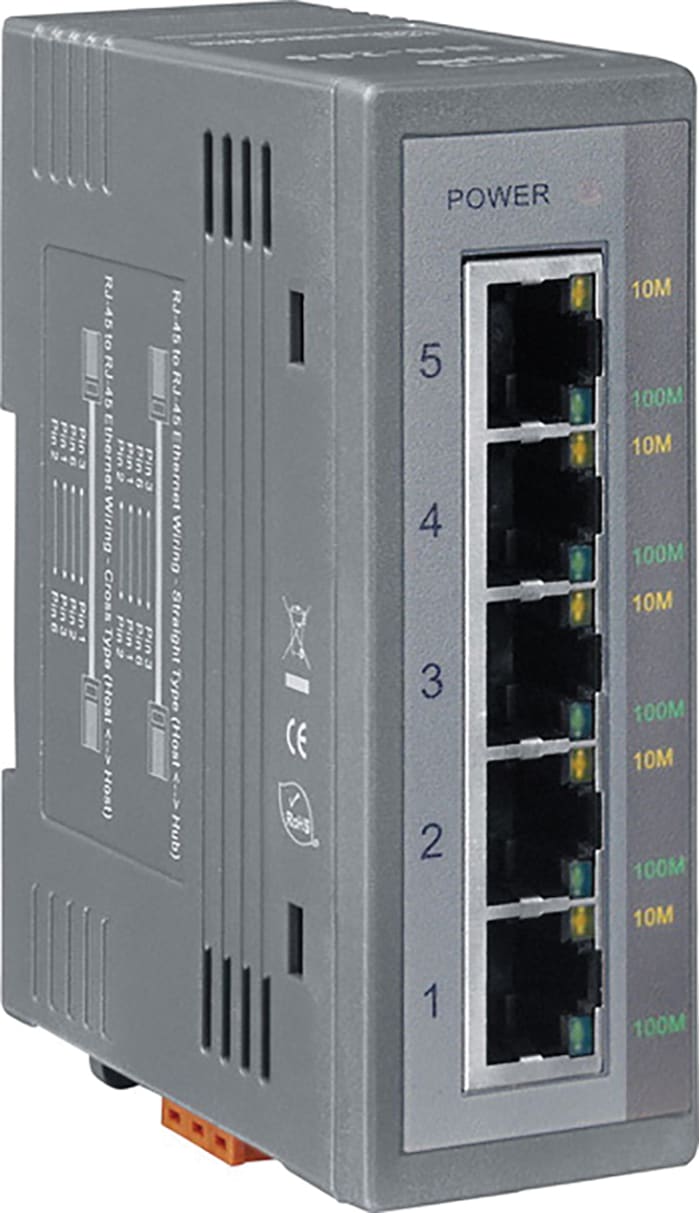 Switch Ethernet ICP DAS USA 5 Ports RJ45, montage Rail DIN
