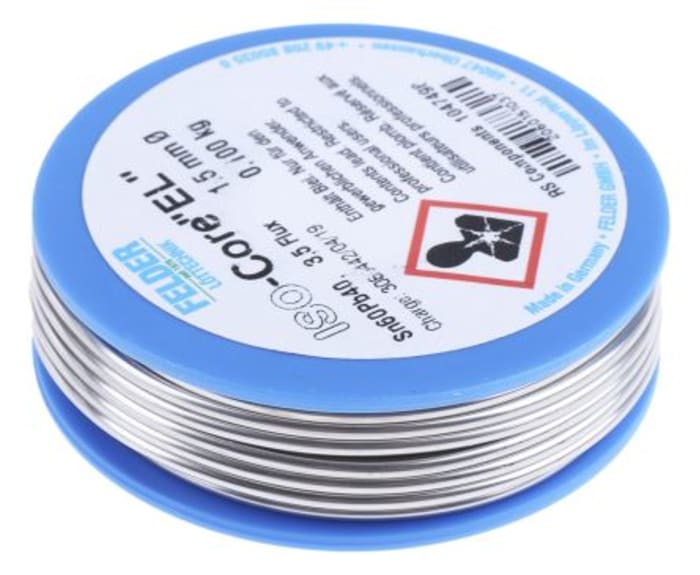 Felder Lottechnik 1,5mm Tel Kurşunlu lehim, 100g, Erime Noktası: +183°C, Bakır Yüzdesi: 0%, Kalay Y: 60%