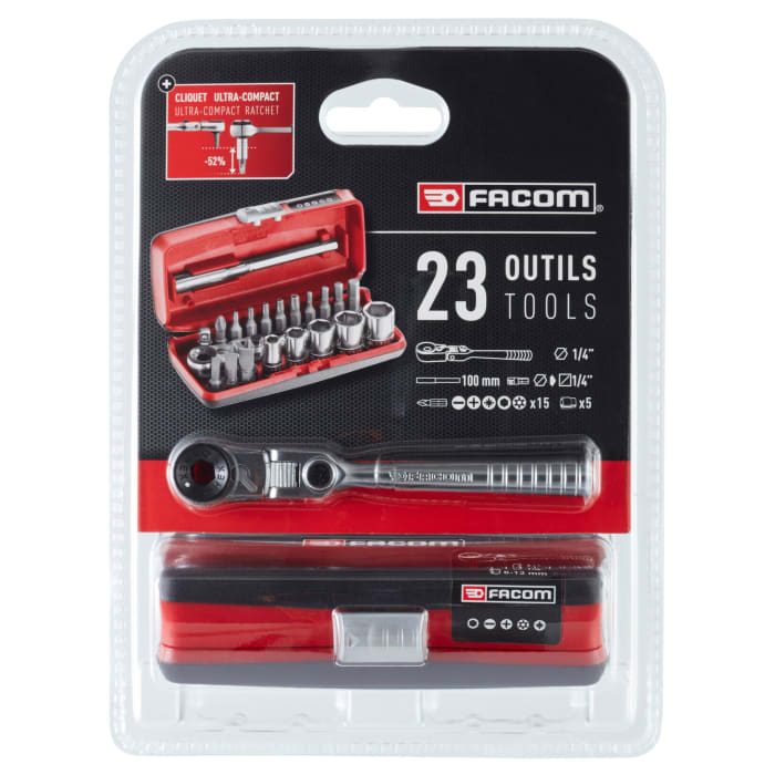 Facom 23-Piece Metric 1/4 in Standard Socket/Bit Set with Ratchet, 6 point