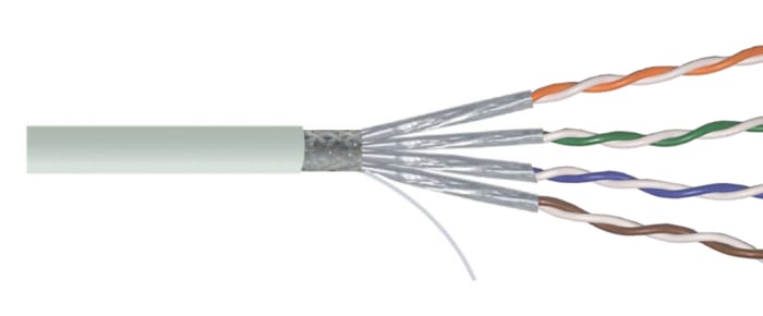 RS PRO, 100m Cat6a, Grey, SF/FTP Shielded, Unterminated PVC Sheath