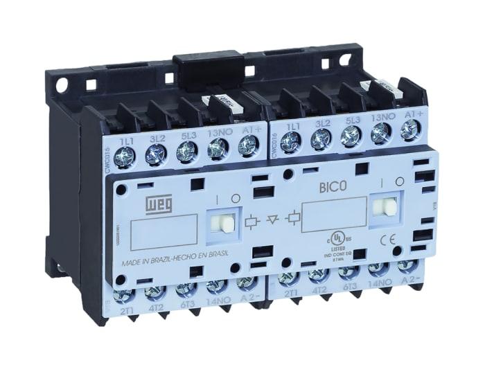 Contactor de inversión WEG CWCI0 de 3 polos, 3 NA, 9 A, bobina 230 V ac, 4 kW