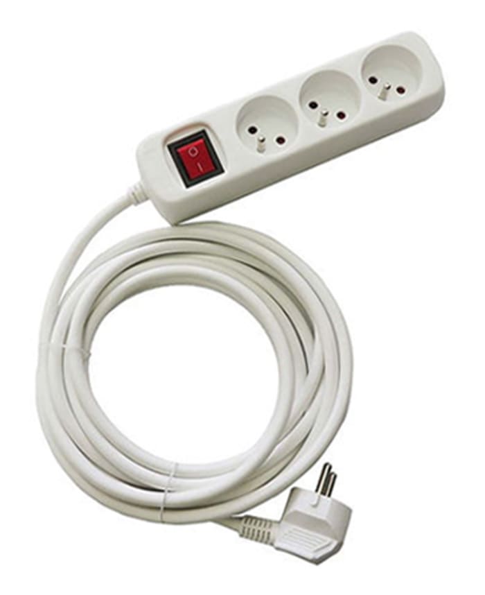 Regleta de enchufes RS PRO, con interruptor, long. cable 4m, 3 tomas Tipo E - francés, 230 V ac, 16A