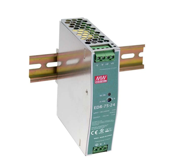 Alimentation pour rail DIN MEAN WELL, série EDR, 12V c.c.out 6.3A, 75W