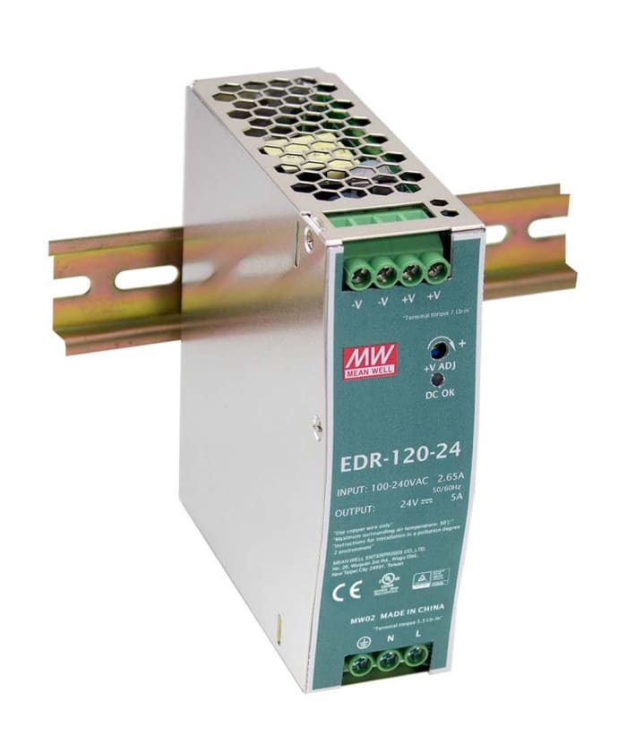 Alimentation pour rail DIN MEAN WELL, série EDR, 24V c.c.out 5A, 120W