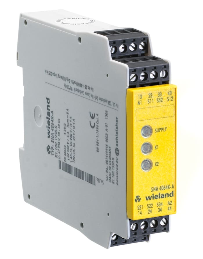 Wieland safeRELAY SNA 4063K 1 Auxiliary Contacts Safety Relay 230V ac, Dual-Channel 3 Safety Contacts