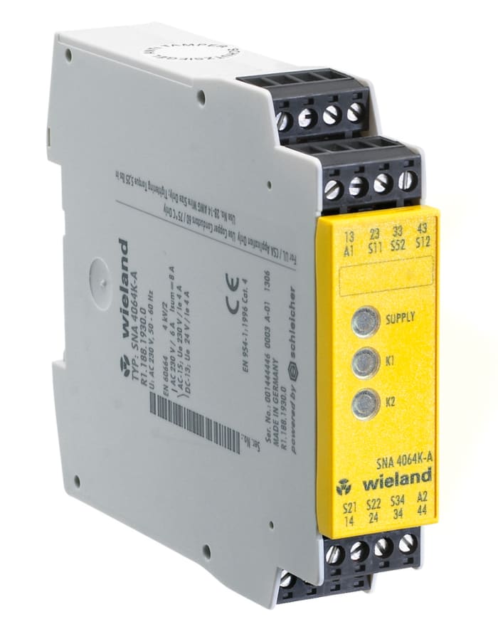 Wieland safeRELAY SNA 4063K Safety Monitoring Safety Relay, 115V ac, Dual-Channel, 3 Safety Contacts
