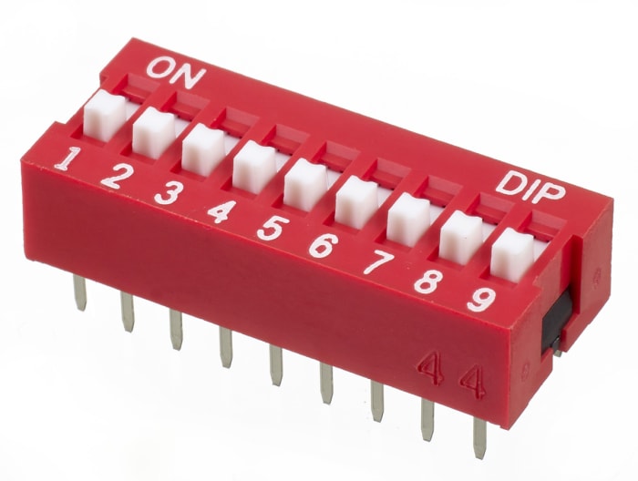 Nds 09 V Apem 9 Way Through Hole Dip Switch 9pst Raised Actuator 122 2985 Rs Components