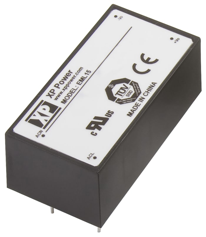 XP Power Switching Power Supply, EML15US05-E, 5V dc, 3A, 15W, 1 Output, 120 → 370 V dc, 85 → 264 V ac