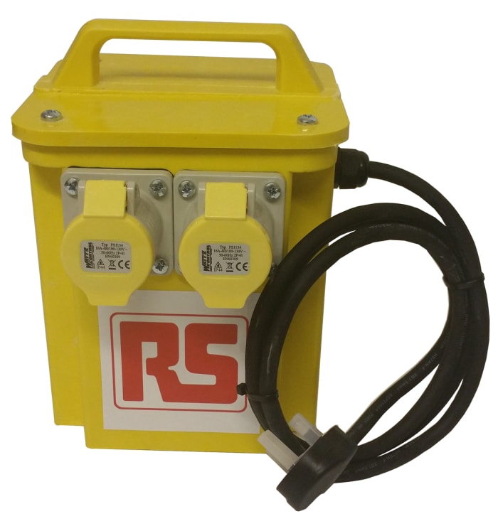 Transformador de aislamiento RS PRO, 2.25 kVA Intermittent 5 Mins on 15 Mins off, 230V ac, 110 (55V, 2 x 16A