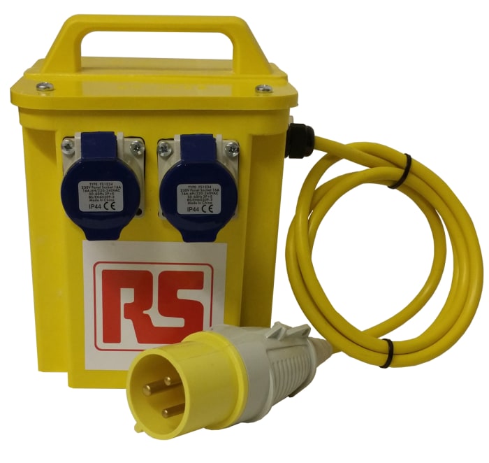 Transformateur de sécurité RS PRO 3.3 kVA Intermittent 5 Mins on 15 Mins off, primaire 110V, secondaire 230V, 2 x 16A
