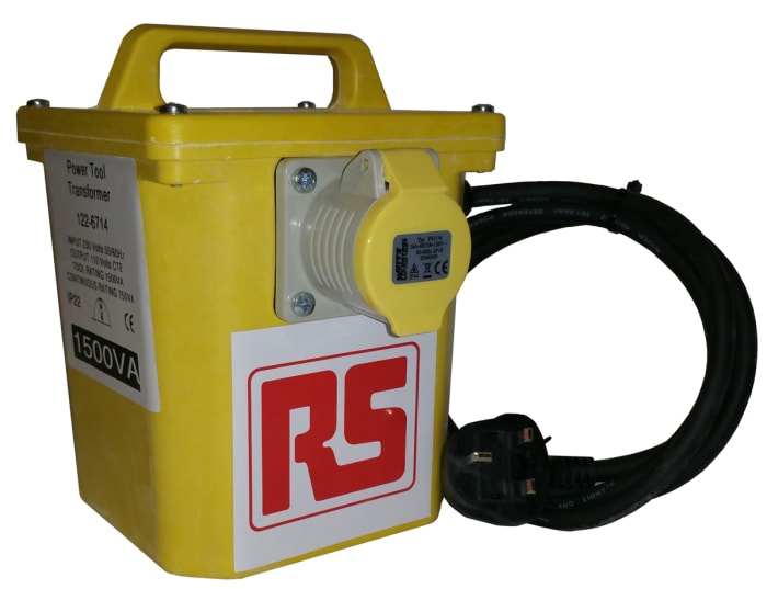 Transformateur de sécurité RS PRO 1.5 kVA Intermittent 5 Mins on 15 Mins off, primaire 230V c.a., secondaire 110 (55V,