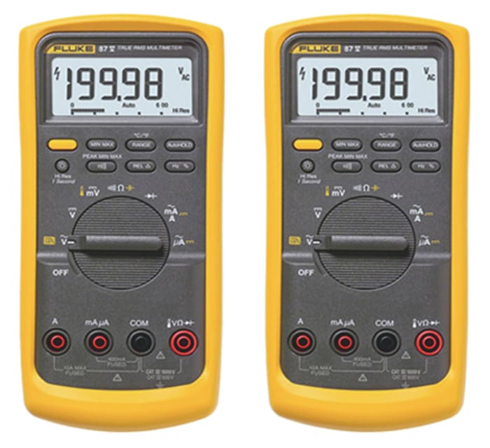 Fluke 87-V Handheld LCD Digital Multimeter, True RMS, 10A ac Max, 10A dc Max, 1000V ac Max
