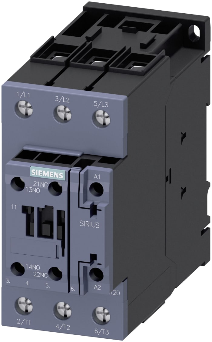 Siemens 3RT2 Control Relay 3NO, 41 A F.L.C, 40 A Contact Rating, 24 Vac, 3P, SIRIUS