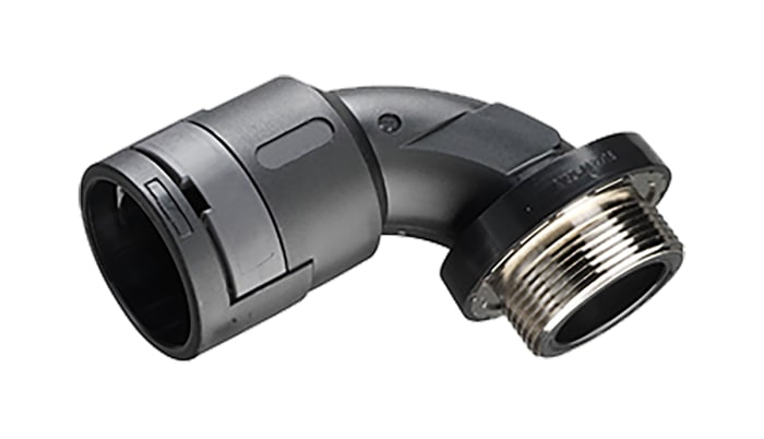 Racor para conducto Kopex, Acodado 90° de Nylon 12 Negro, tamaño nom. 48mm, rosca 50mm, IP68