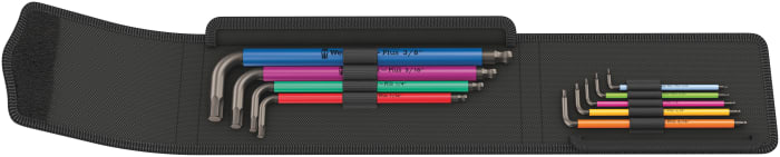 Wera 9 piece L Shape Imperial Hex Key Set, 5/64 → 3/8in