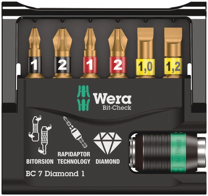 Wera Driver Bit Set 7 Pieces, Hexagon, Phillips, Pozidriv, Slotted