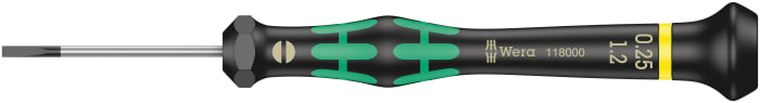 Wera Slotted Precision Screwdriver, 1.2 x 0.25 mm Tip, 40 mm Blade, 137 mm Overall
