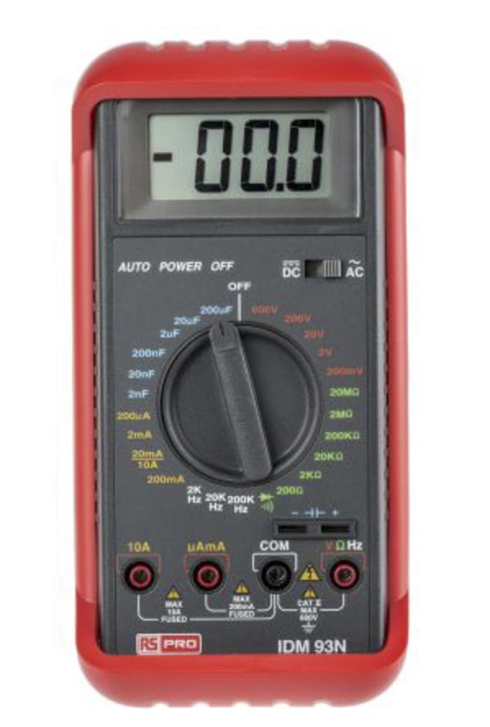 Multímetro RS PRO IDM93M, calibrado RS, 600V ac/600V dc, 10A ac/10A dc, CAT II