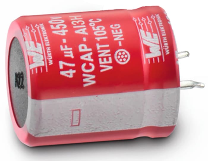 Condensador electrolítico Wurth Elektronik serie WCAP-AI3H, 220μF, ±20%, 450V dc, mont. pasante, 35 (Dia.) x 32mm, paso