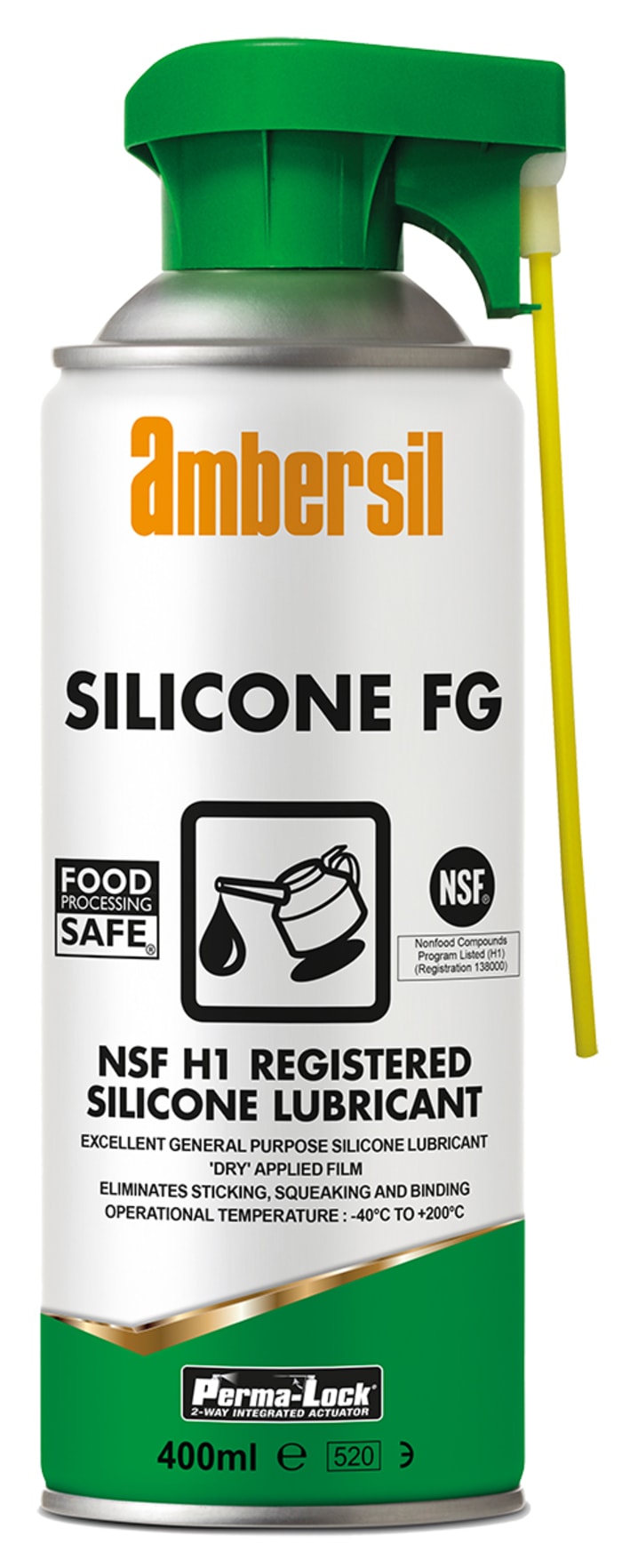 Ambersil Perma-Lock Silicone FG Silicone Lubricant 400 ml Aerosol,Food Safe