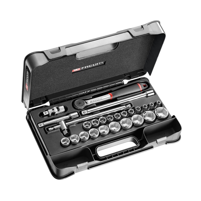 Facom 26-Piece Metric 1/2 in Standard Socket Set with Ratchet, 6 point