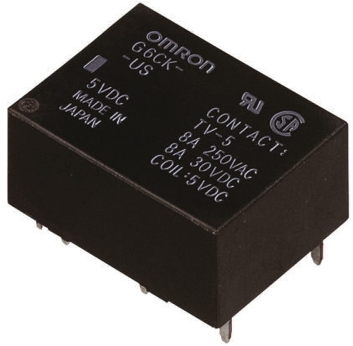 Omron PCB Mount Latching Power Relay, 5V dc Coil, 8A Switching Current, SPDT