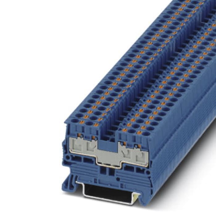 Phoenix Contact PT 2.5/S-QUATTRO BU CUS Series Feed Through Terminal Block, Push In Termination