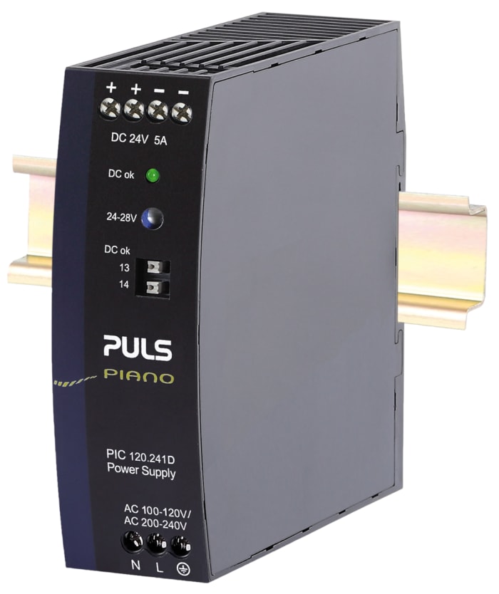 PULS PIANO Switched Mode DIN Rail Power Supply, 230V ac, 24V dc dc Output, 5A Output, 120W