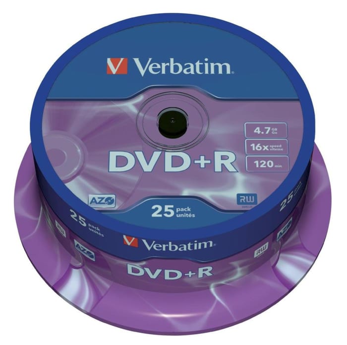 Verbatim DVD+R, 4.7 GB, 16X, 25 Pack