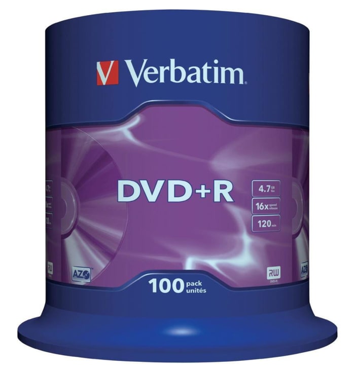 43551 Verbatim | Verbatim DVD+R, 100 Per Pack Pack, 4.7 GB 16X