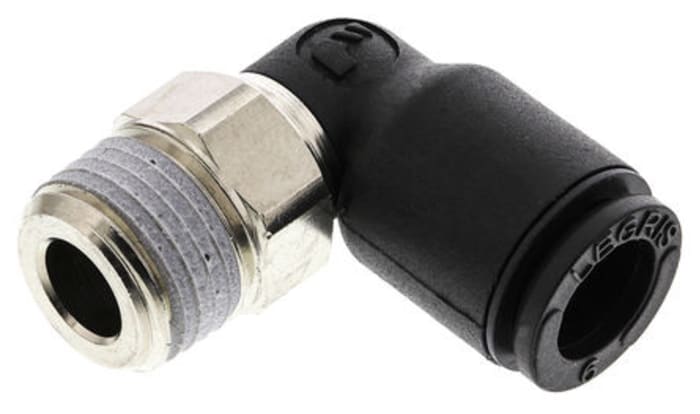 Racor neumático Legris LF3000, Adaptador de rosca acodado, orientable, con. A Macho R 3/8, con. B Encaje a presión, 16