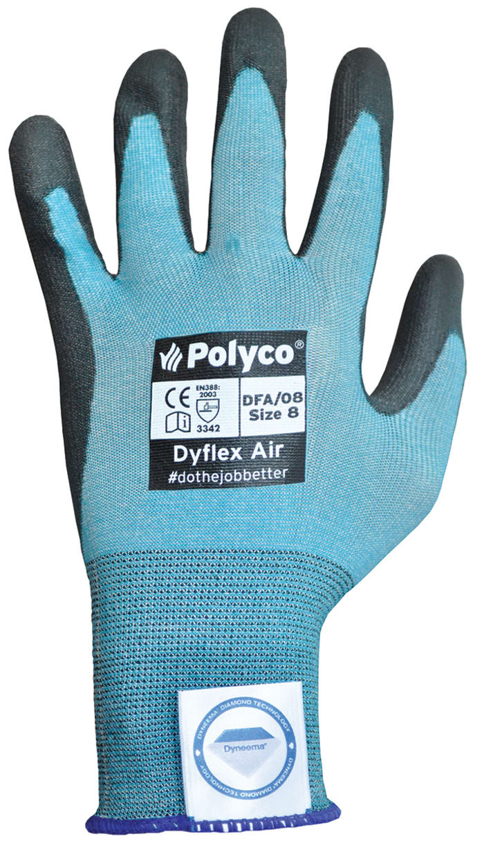 Polyco Healthline Dyflex Blue Polyurethane Cut Resistant Work Gloves, Size  7, Polyurethane Coating