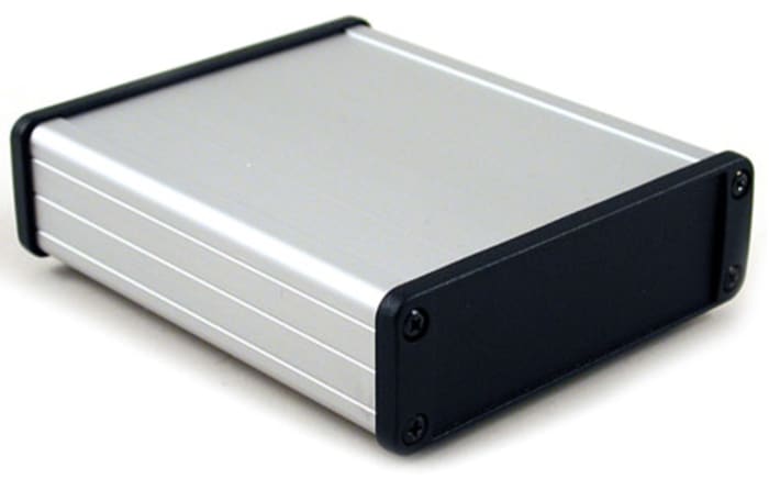 Hammond 1457 Series Silver Anodised Aluminium Enclosure, IP54, Black Lid, 107 x 131.2 x 34.9mm