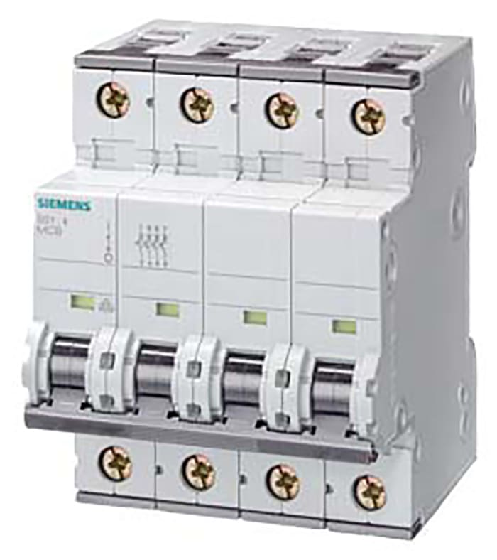 Siemens Sentron 5SY4 MCB, 4P, 20A Curve D, 400V AC, 10 kA Breaking Capacity