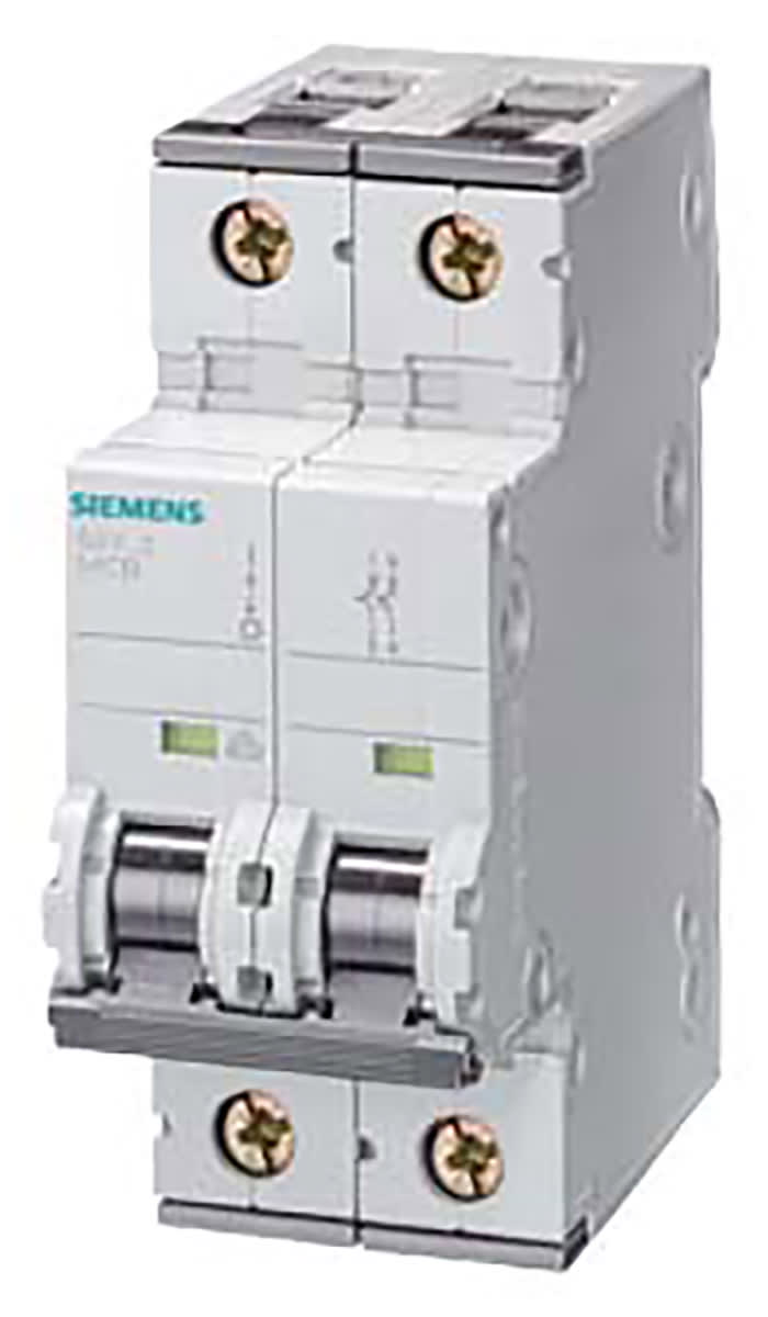 Siemens SENTRON 5SY4 Miniature Circuit Breaker, 2-Pole, 63 A, Type D, 400 V ac AC, 10 kA Breaking Capacity