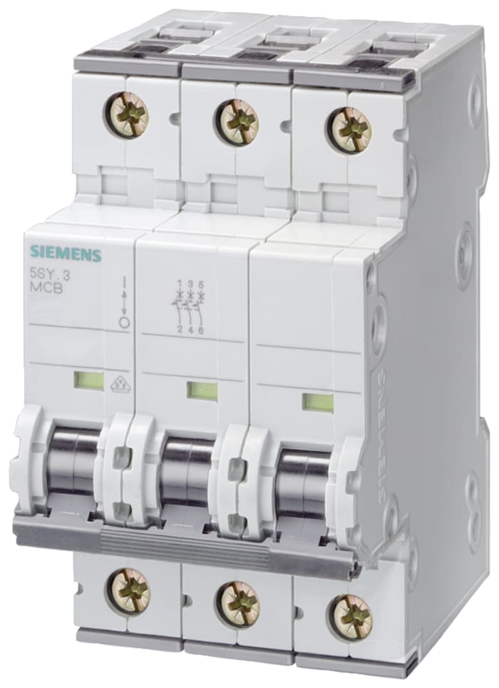 Siemens Sentron 5SY4 MCB, 3P, 50A Curve C, 400V AC, 10 kA Breaking Capacity