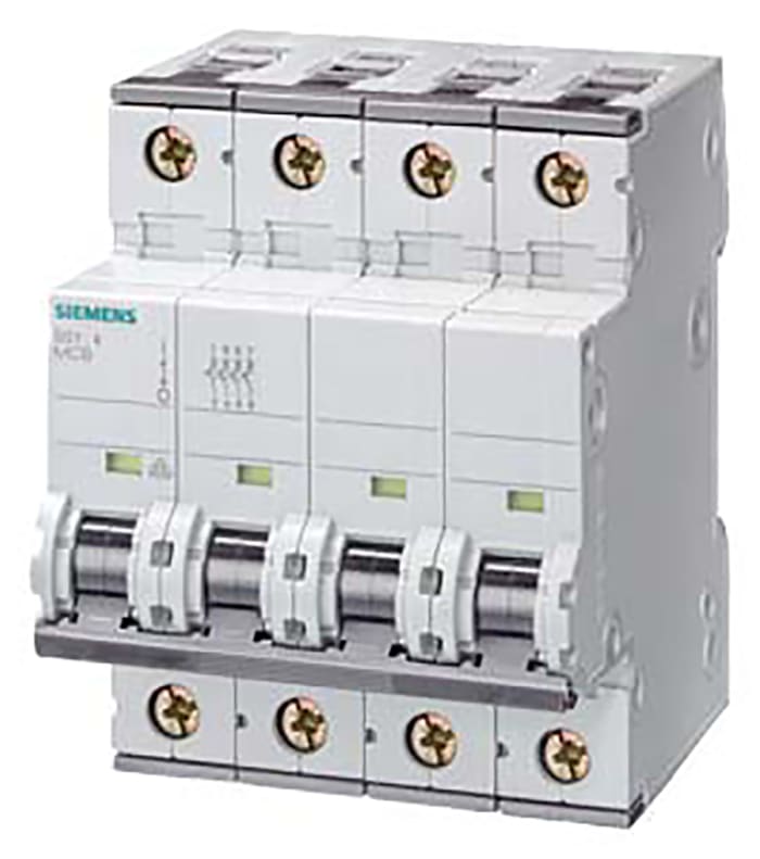 Siemens SENTRON 5SY4 Miniature Circuit Breaker, 4-Pole, 6 A, Type D, 400 V AC, 72 V DC, 10 kA Breaking Capacity