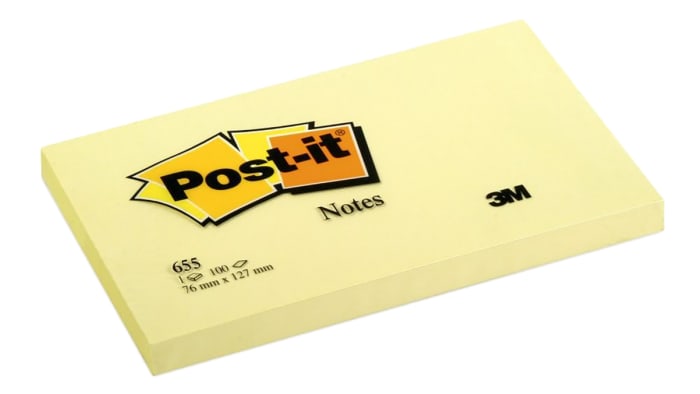 Post-It Yellow Sticky Note, 90 Notes per Pad, 127mm x 76mm