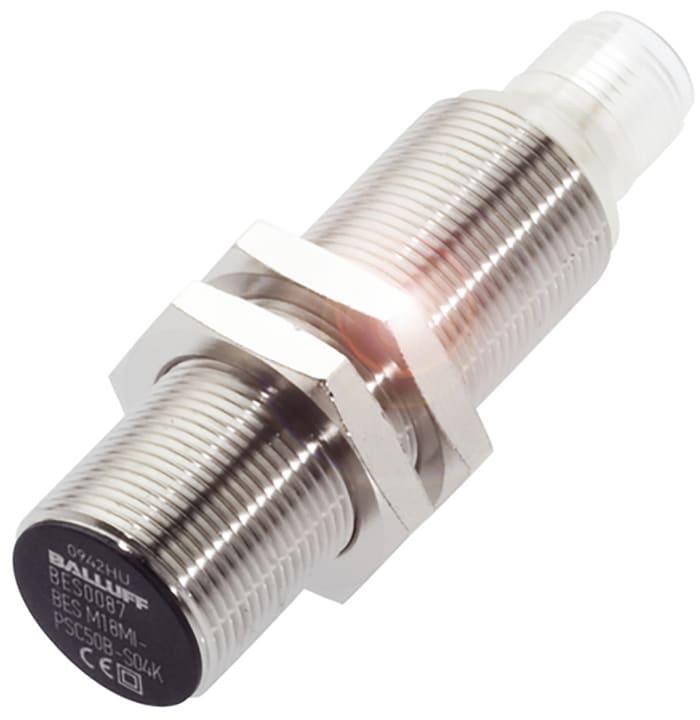 BALLUFF Inductive Barrel-Style Proximity Sensor, M18 x 1, 5 mm Detection, PNP Output, 12 → 30 V dc, IP68