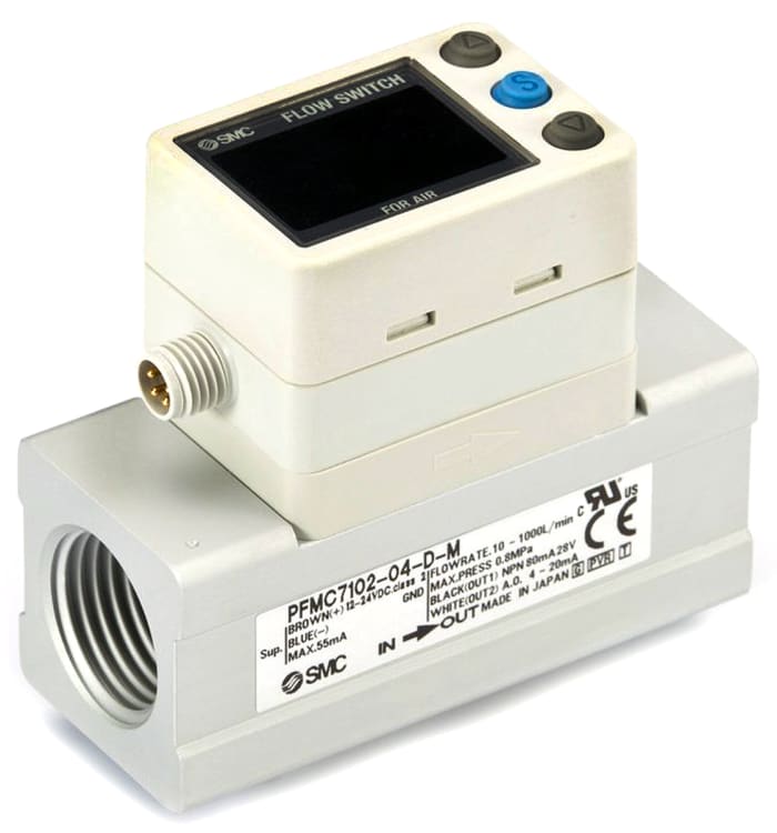 SMC PFMC Series Flow Controller, 1000 L/min, PNP Output, 12 → 24 V dc, 1/2 in Pipe