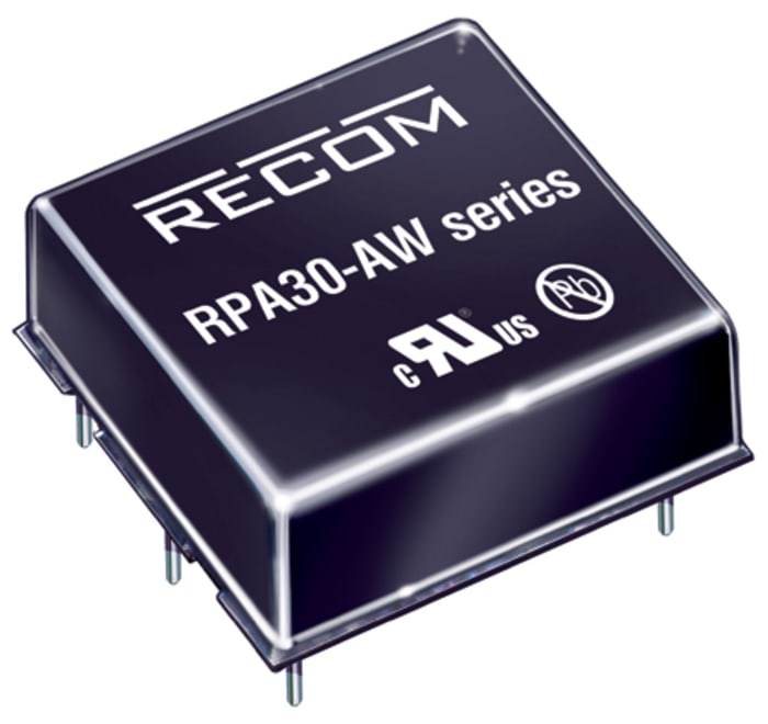 Recom RPA30-AW DC-DC Converter, 12V dc/ 2.5A Output, 9 → 36 V dc Input, 30W, Through Hole, +73°C Max Temp -40°C