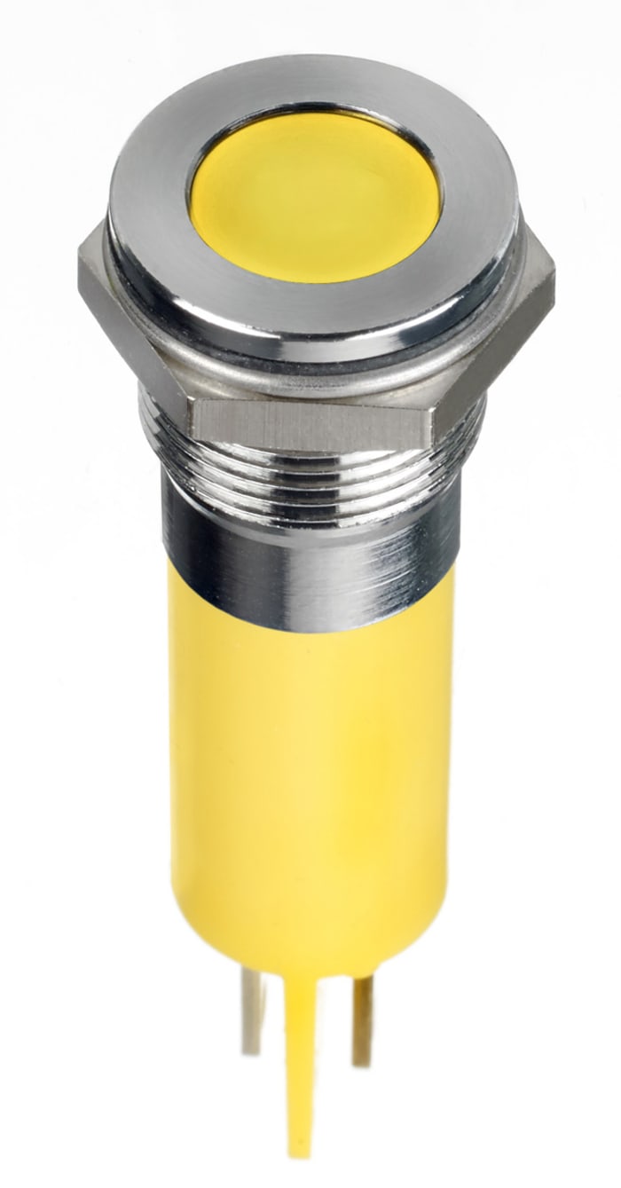 RS PRO Yellow Panel Mount Indicator, 24V dc, 12mm Mounting Hole Size, Faston, Solder Lug Termination, IP67